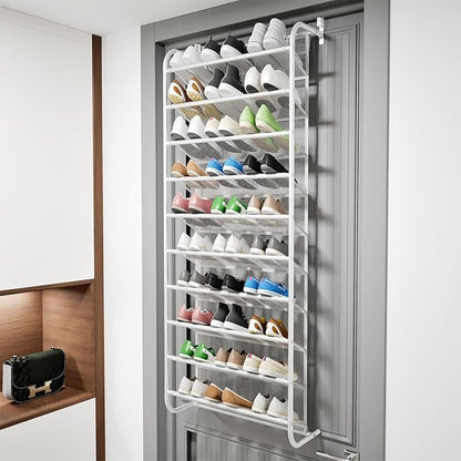 AQQHSAIN 10 Tier Over The Door Shoe Organizer Wall Shoe Shelf Shoe Holder Door Shoe Rack for Closet Pantry Hanging Shoes Clothes Toys Storage Shelves (White)