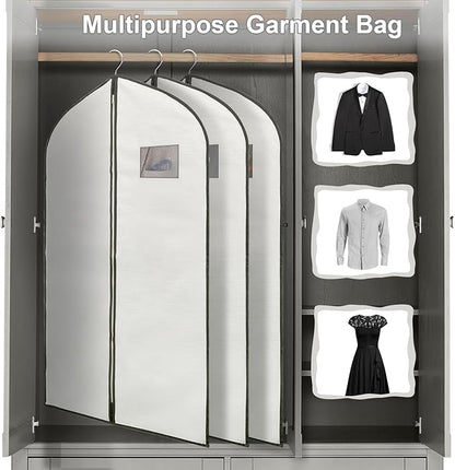 2 Pack 40x24 Inch Cloth Garment Bags, Suit Coat Cover for Hanging Clothes, Men's Greyish White Cloth Suit Bag for Fur Coats & Dress Shirts