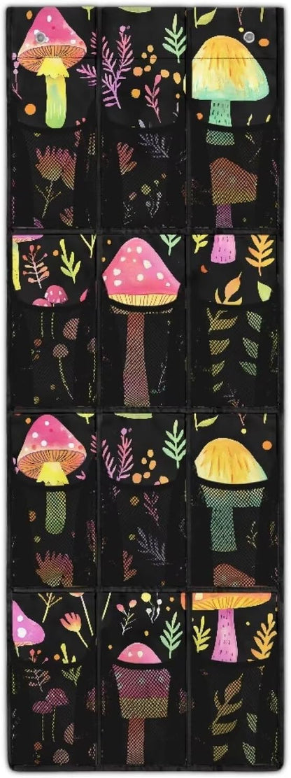 Mushrooms Over the Door Dorm Hanging Organizer - Space Saving 12 Pockets for Stationery, Snacks for Kitchen, Office, Dorm Rooms