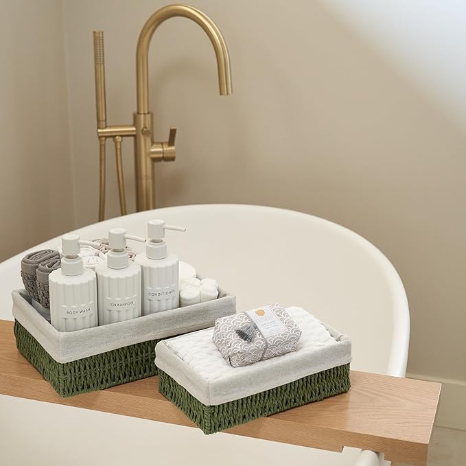 Beautiful Toilet Paper Storage Basket Set of 2 – Decorative Wicker Bathroom Organizer for Toilet Tank Trays - Quality Holder Bin for Shelves Fits Perfectly with Any Bathroom Decor
