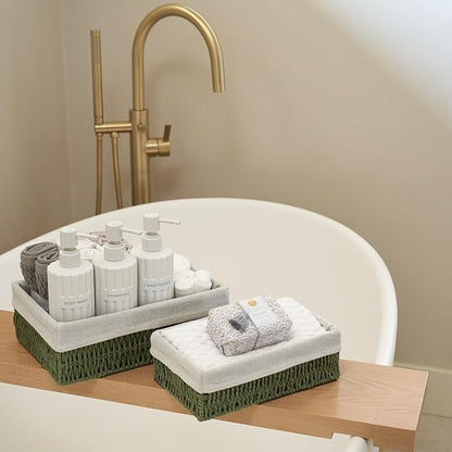 Beautiful Toilet Paper Storage Basket Set of 2 – Decorative Wicker Bathroom Organizer for Toilet Tank Trays - Quality Holder Bin for Shelves Fits Perfectly with Any Bathroom Decor