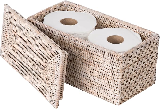 Kouboo La Jolla Rectangular Rattan Box, White-Wash Toilet Roll Storage Basket (1030101)