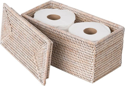 Kouboo La Jolla Rectangular Rattan Box, White-Wash Toilet Roll Storage Basket (1030101)
