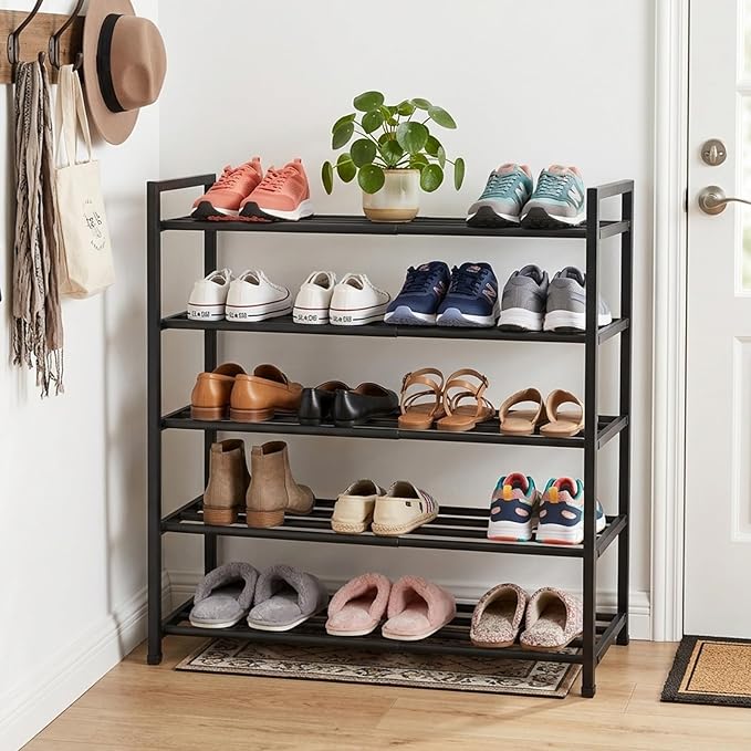 jessie 5-Tier Expandable Shoe Rack, Heavy Duty Metal Freestanding Shoe Shelf Storage Organizer for Entryway Closet Doorway (5 Layer)