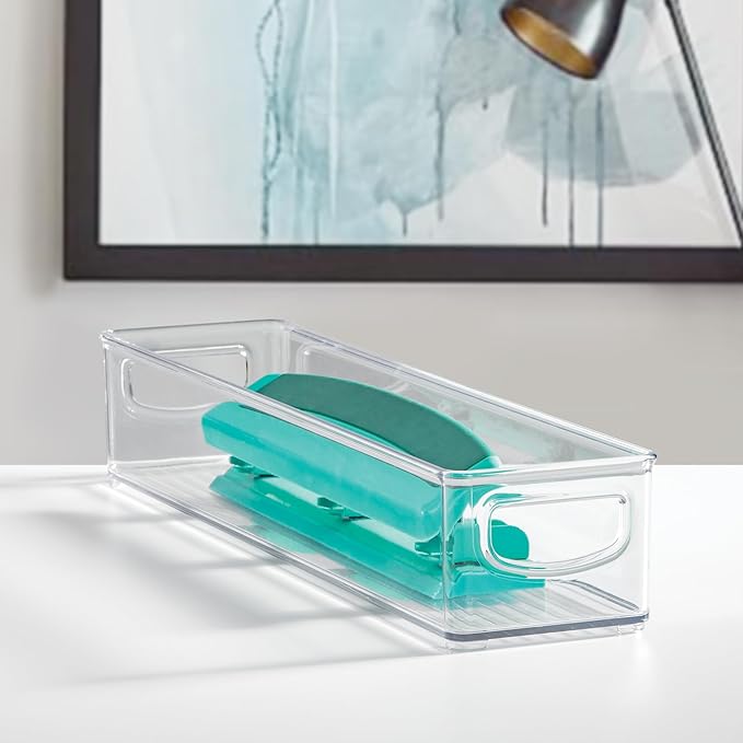 iDesign Slim Clear Plastic Storage Bin, Extra Long Narrow Stackable Organizer for Kitchen and Pantry