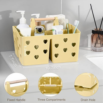 Anyoifax Portable Shower Caddy Plastic Shower Basket Organizer Divided Bathroom Caddy Storage Cleanning Caddy Tote with Handle for College, Dorm Room, Kitchen, Yellow