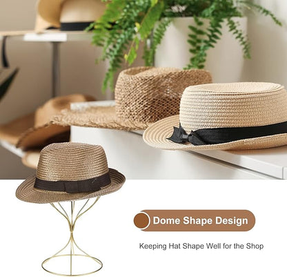uxcell Metal Hat Display Stand 2 Pack Tabletop Hat and Wig Rack Modern Women Closet Holder for Baseball Cap, Fedora Hat, Cowboy Hat - Gold