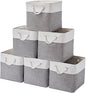 MidmmVick 12 x 12 Inch Cube Storage Bins, 6 Pack Large Collapsible Fabric Storage Bin with Ropes, Foldable Storage Cubes for Home, Office,Closet, Clothes, Toys Organizer (White & Grey)