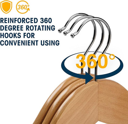 Wooden Hangers - 30 Pack Solid Wood Clothes Hangers with Bar for Closet (Natural)