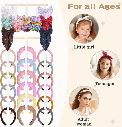 Headband Holder Hair Bow Organizer for Women,Elastic Bow Holder Hair Accessories Organizer Storage Large Capacity Wall Hanging Scrunchies Holder for Girls Bedroom Decor