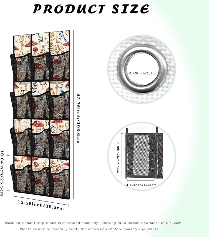Mushroom Door Hanger Organizer Mesh Fabric Wall Hanging Storage for BedRoom 12 Pockets Over The Door Shoe Organizer
