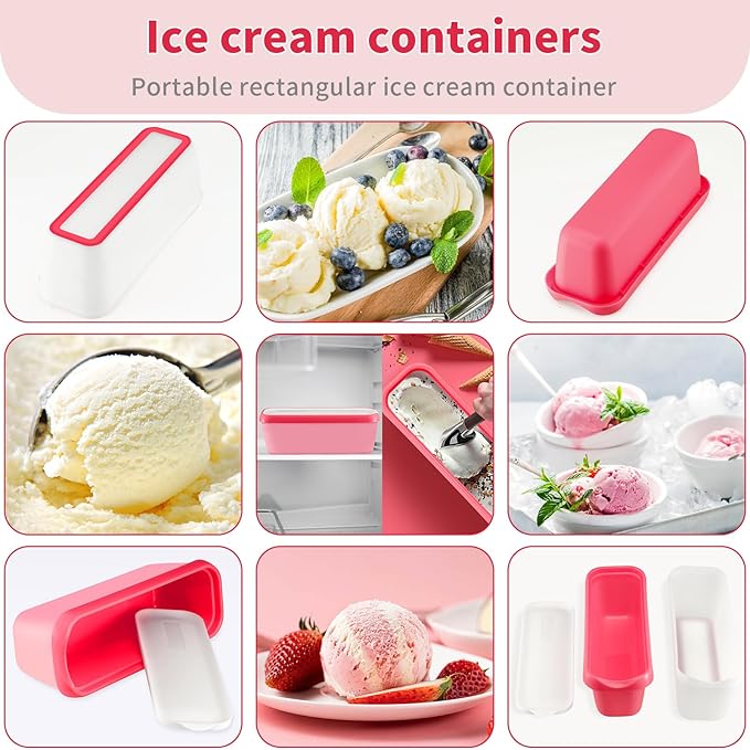 Ice Cream Containers Set of 2, 1.5 Quart Ice Cream Tub, Reusable Homemade Ice Cream Tubs with Stackable Freezer Storage Container for Yogurt, Sorbet, Gelato (Purple+Pink==2Pack)