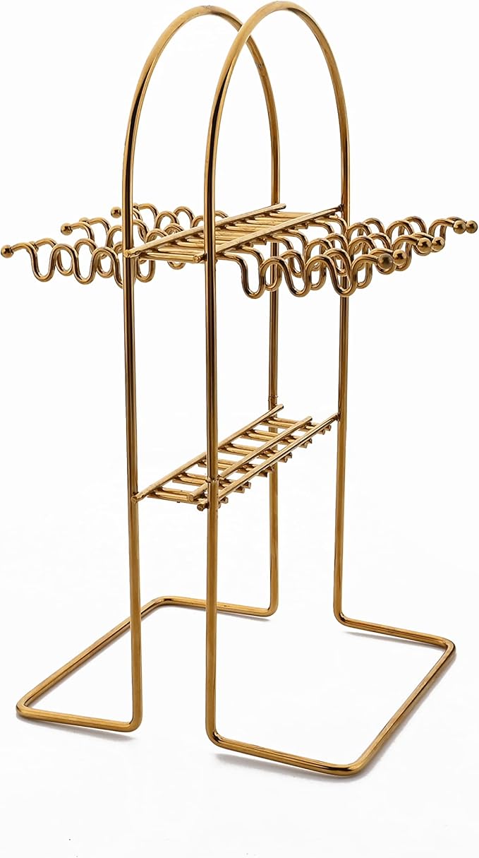 24 Piece Hanging Flatware Set, Stainless Steel Family Kitchen Utensil Set with Rack, Cutlery set for 6 with Holder, Silverware Sets with Holder, Hanging flatware set, Mirror Polished(Gold)