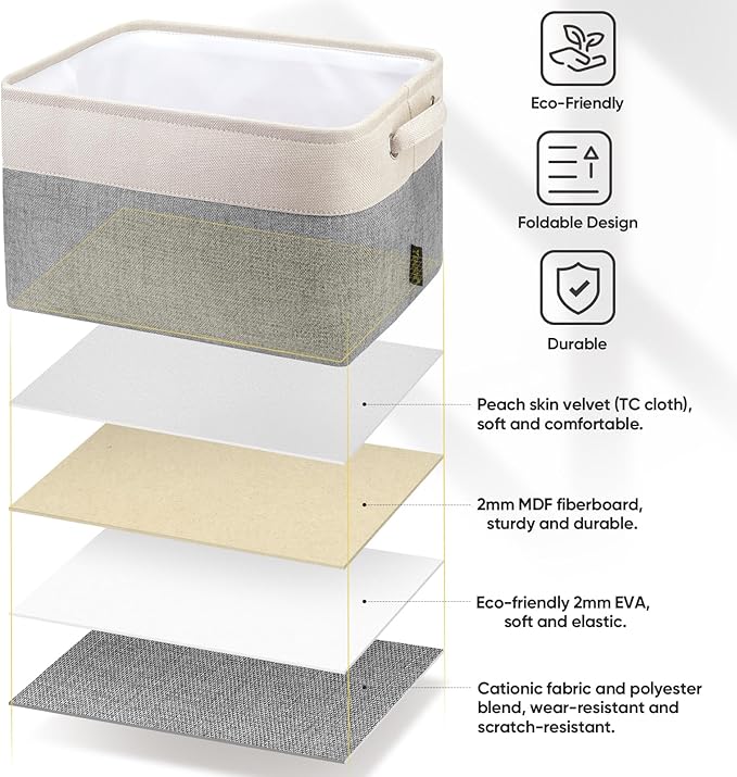 BALEINE 1 Pack Fabric Closet Storage Bins for Shelves, Linen Closet Organizers and Storage, Decorative Baskets for Organizing, Shelf, Clothes, Home, Office (Grey, 15''x11''x9.5'')