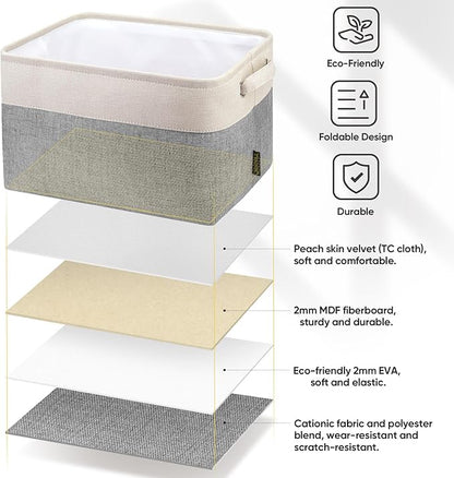 BALEINE 1 Pack Fabric Closet Storage Bins for Shelves, Linen Closet Organizers and Storage, Decorative Baskets for Organizing, Shelf, Clothes, Home, Office (Grey, 15''x11''x9.5'')