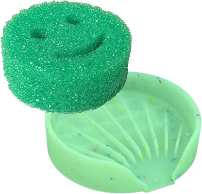 Silicone Bathroom Soap Dishes, Self Draining Waterfall Bar Soap Holder & Saver, Dish Soap Tray, Sponge Holder, 13 Non-Slip Suction Cups Dishwasher Safe for Bathroom Kitchen Shower Sink Organizer Green