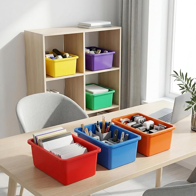 Nicunom 6 Pack Cubby Bin Storage Bins, Multi-Purpose Plastic Storage Bins Stackable Organizer Storage Cubbies for Home, Nursery, Playroom, Classroom