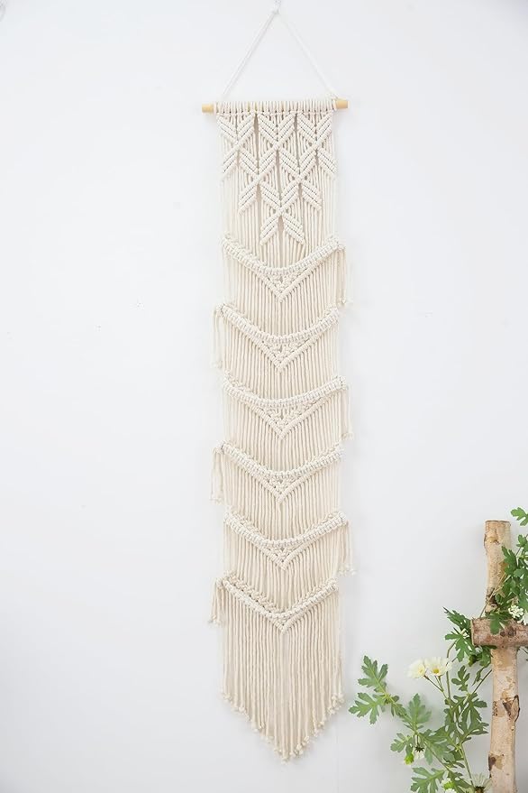 Macrame Cap Holder - Boho Hats Organizer, Six Hat Rack for Wall Mounting Decoration & Collection Display