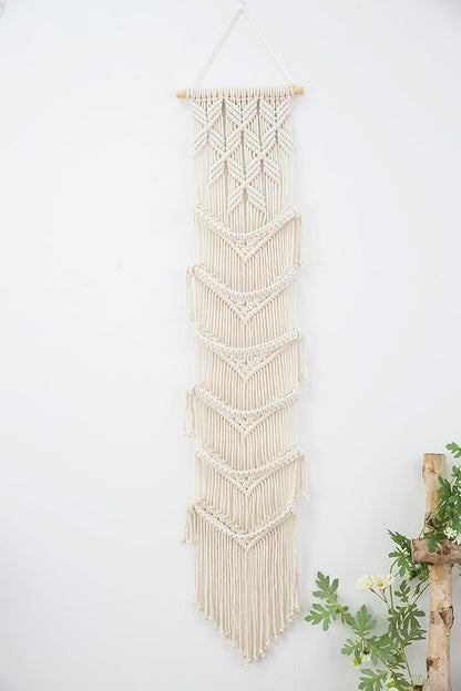 Macrame Cap Holder - Boho Hats Organizer, Six Hat Rack for Wall Mounting Decoration & Collection Display