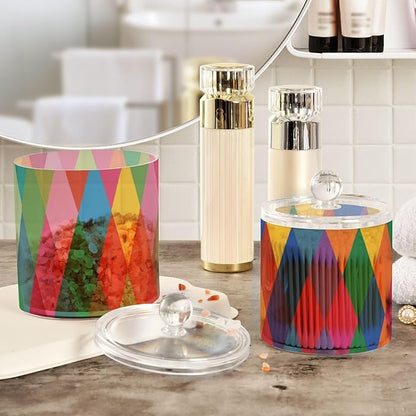 2 Pack Qtip Dispenser Apothecary Jars with Lids Cotton Round Holder Bathroom Canisters for Cotton Swab Floss Ball Pads Clear Plastic Decorative Colorful Argyle