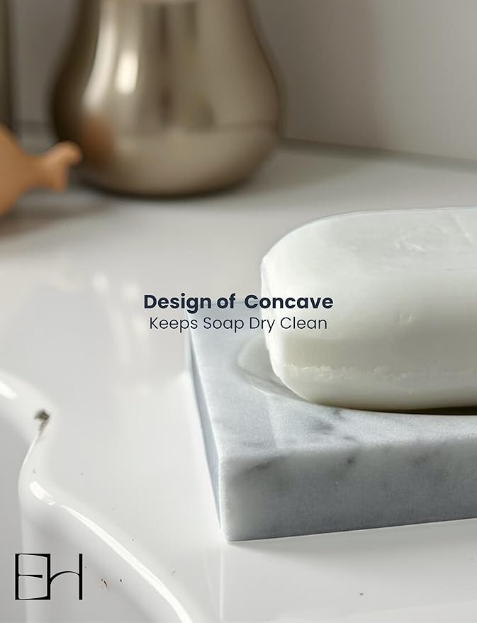 Marble Soap Dish for Shower - Stone Soap Tray Holder, Natural Soap Bar Holder Countertop Caddy, Marble Bathroom Accessories (Calacatta White)
