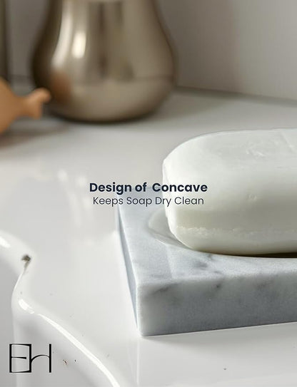 Marble Soap Dish for Shower - Stone Soap Tray Holder, Natural Soap Bar Holder Countertop Caddy, Marble Bathroom Accessories (Calacatta White)