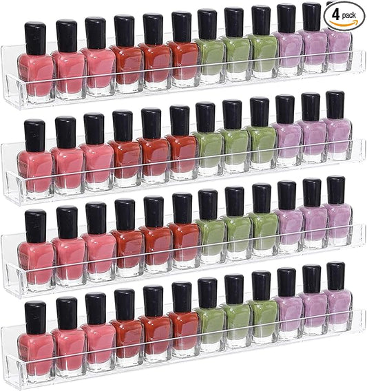 SuoXing 4 Pack 15 Inch Nail Polish Racks For The Wall,Holds Up to 48 Paint Bottles Acrylic Nail Polish Organizer and Wall Rack for Nail Salon