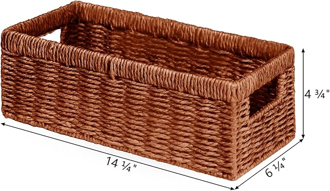 Vagusicc Wicker Storage Basket, Paper Rope Wicker Baskets with Handles, Toilet Paper Basket for Toilet Tank Top, Small Wicke Baskets for Organizing Shelves, 2-Pack, Orange