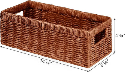 Vagusicc Wicker Storage Basket, Paper Rope Wicker Baskets with Handles, Toilet Paper Basket for Toilet Tank Top, Small Wicke Baskets for Organizing Shelves, 2-Pack, Orange