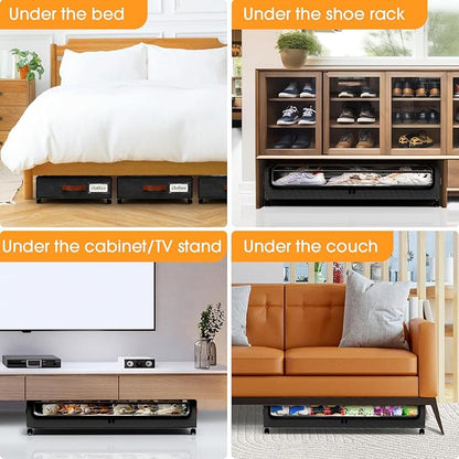 SpaceHacks Under Bed Storage with Wheels 2Pack Storage Containers with Clear Window&Label Under Bed Drawers Rolling Under Bed Storage for Clothes,Shoes, Blankets (30.71 x 16.93 x 6.69 in, Black)