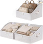 WUIKE Closet Storage Bins, Large Trapezoid Storage Boxes with Handles, Fabric Storage Baskets for Organizing Clothes, Sheets, Blankets, Decorative Storage Bins, White & Beige
