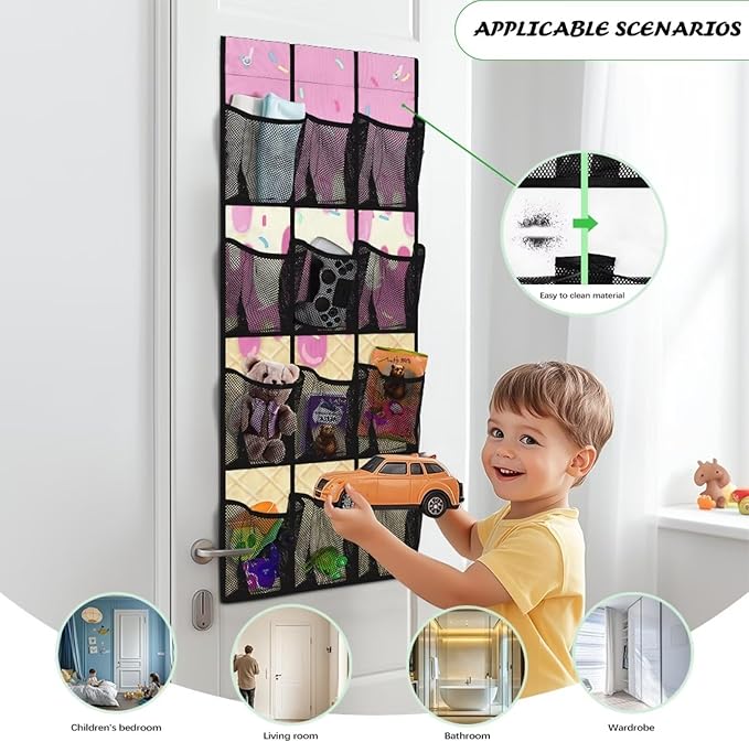 Ice Cream Over the Door Hanging Organizer for Closet - Heavy Duty Large Storage Bags with Metal Hooks, Space Saving Home Organization
