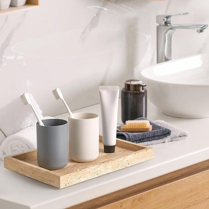 Large Travertine Vanity Tray, Luxury Stone Organizer for Bathroom & Kitchen Counter | Holds Soap Dispenser, Jewelry, Perfume Bottles | Non-Resin, Non-Ceramic Décor