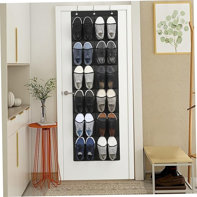 Shoe Hanger for Door 24 Mesh Pocket over the Door Shoe Organizer Space Saving Hanging Storage Holder with Hooks 64x19 Inch Black