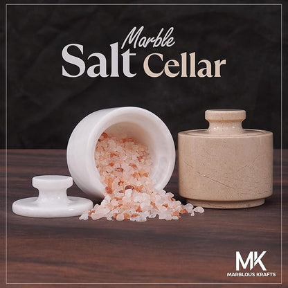 MARBLOUS KRAFTS Marble Salt Cellar with Lid 3" Inch White and Verona Sea Salt, Spices, and Seasonings Storage, Perfect for Kitchen Countertop, Dining Table, and Gift Giving,