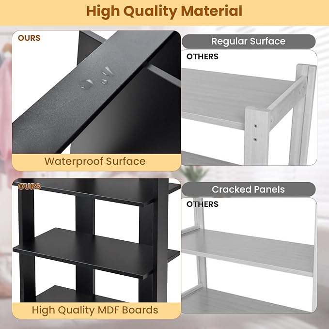 GOFLAME 7-Tier Tall Shoe Rack, Patented Freestanding Shoe Shelf Storage Organizer for 14 Pairs of Shoes, Space-Saving Vertical Shoe Stand for Entryway, Closet, Living Room, Black