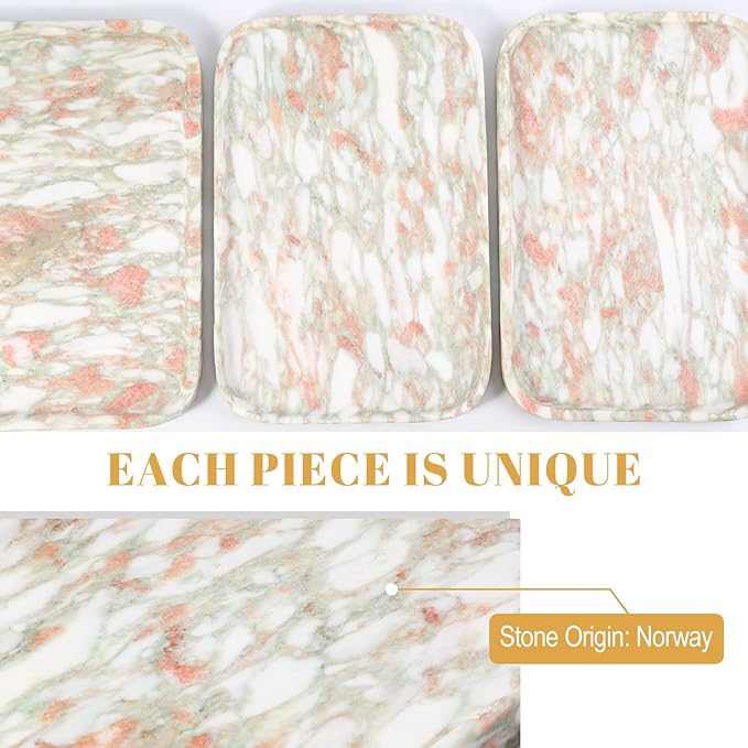 Koville Marble Tray, 12"x8" Marble Vanity Tray for Countertop Bathroom Kitchen Dresser, Decorative Catchall Trays for Perfume Jewelry, Rectangular Stone Serving Tray(Rosso Norvegian)