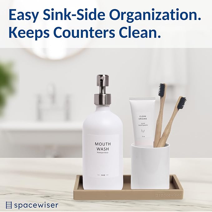 Spacewiser Countertop and Vanity Tray - Small 7.7” Silicone Tray for Soap Dispenser Bottles, Bathroom Trays, Kitchen Sink Trays, Sink Caddy Kitchen Sinks Organizer, Soap Dish & Sponge Holder Mat