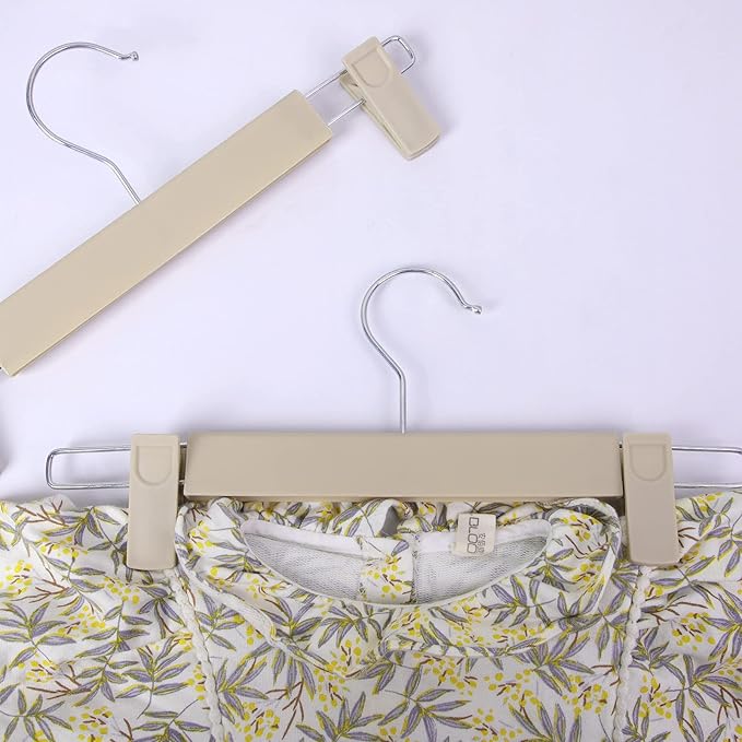 Pants Hangers with Clips Skirt Hangers for Women Plastic Clip Hanger for Pants Clothes Hanger (50pack, Khaki)
