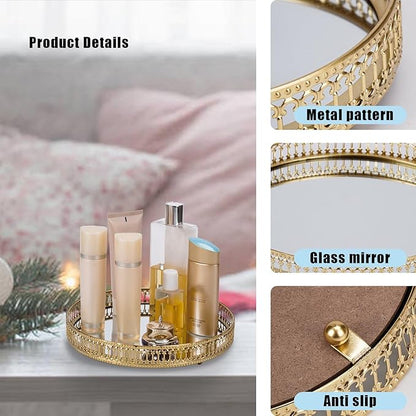 Ayswupt Gold Mirrored Vanity Tray for Bathroom Counter,Metal Decorative Jewelry Storage Tray Cosmetic Perfume Organizer for Dresser,Bedroom,Home Decor,Suit for Candle Holder,Coffee Table Centerpiece,L