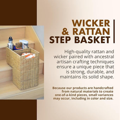 KOUBOO Wicker Step Basket, Natural, Rectangular, 15 x 9.5 x 15.75 in