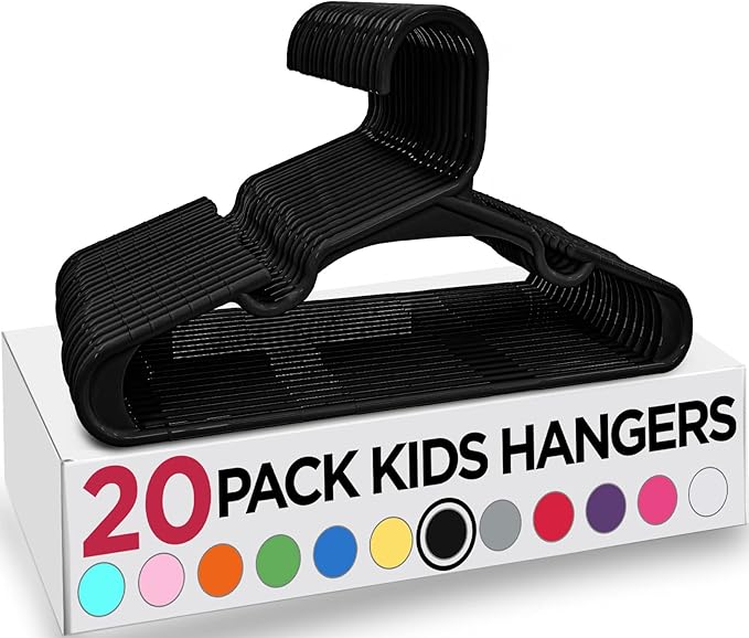 Utopia Home 20 Pack Kids Hangers - 11.5 Inch Plastic Baby Hangers for Closet - Childrens Hanger for Clothes & Infant Hanger for Closet - for Everyday Standard Use (Black)