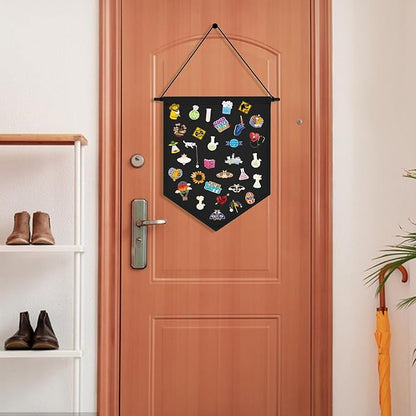 Wall Hanging Brooch Organizer Storage Board Colorful Enamel Pin Badge Canvas Display Banner Earrings Case Collection Holder 12.6x10in(Not Include Any Accessories) (Black)