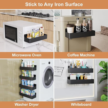 Mystozer Magnetic Spice Rack for Refrigerator, Kitchen Organizer and Storage Shelf, Black (6 Pack)…