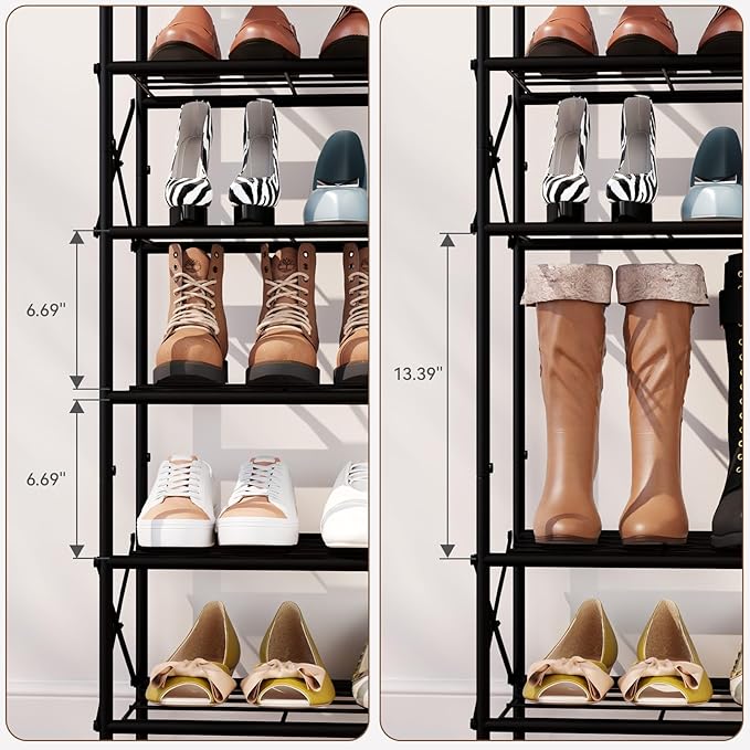IBUYKE 10 Tier Shoe Rack, Large Capacity Shoe Storage Organizer for 40 Pairs of Shoes, Metal Shoe Storage Rack with Shelf for Entryway Hallway Closet Garage, Black TXJ010B