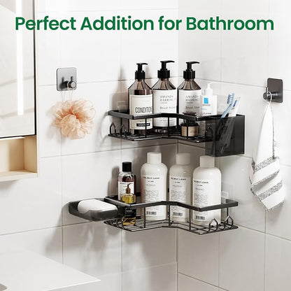 Adhesive Shower Caddy, 4 Pack Corner Bath Organizer, Rustproof Stainless Steel Shower Shelves with Large Capacity, No Drilling Shelves for Bathroom Storage, Home, Kitchen Décor