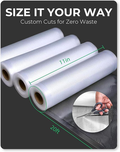 EconoHome 11"x20' Heavy Duty Vacuum Seal Bags for Food 8 Pack - Commercial-Grade, Airtight & Leakproof Plastic Vacuum Storage Bags for Sous Vide, Meal Preparation, Processing & Dry Aging Meat