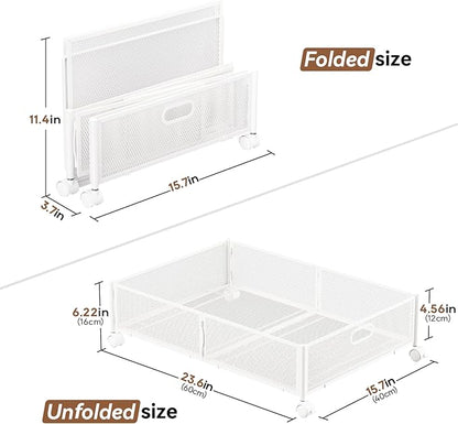 PHINOX Under Bed Storage with wheels, Under the Bed Storage Containers,Upgrade Crossed Iron Wire, Metal Rolling Underbed Storage Containers for Bedroom Clothes Shoes Blankets-2 Pack,White