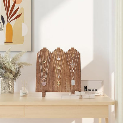 Lolalet Wooden Necklace Display Stands for Selling, Freestanding Multiple Necklaces Stands and Displays for Vendors, Jewelry Displays Holders for Craft Show -2 Pack, Oak