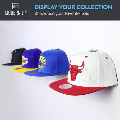 Modern JP Adhesive Hat Hooks for Wall (32-Pack) - Hat Rack for Baseball Caps, Minimalist Hat Display, Strong Hold Hat Hangers for Wall - USA Patented, Clear